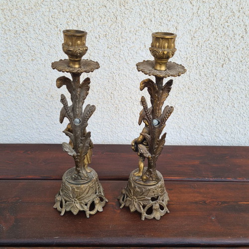 Bronze Mantle Clock Garniture Set used, Baroque style