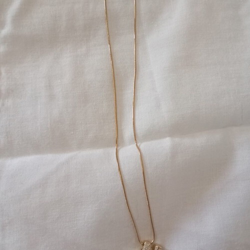 Necklace with letter N pendant, gold tone, decorated with rhinestones