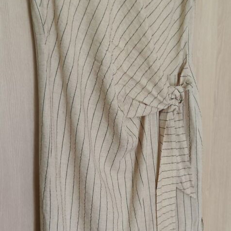 Beige sleeveless midi dress with black stripes, Prive Revaux