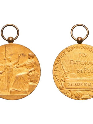 Επιχρυσωμένο αθλητικό μετάλλιο Salbris 1914 σαν καινούργιο, Γαλλία