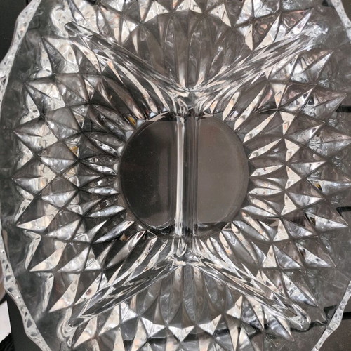 Crystal platter with four compartments for nuts new