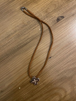 Silver cross with mother of pearl and leather cord new