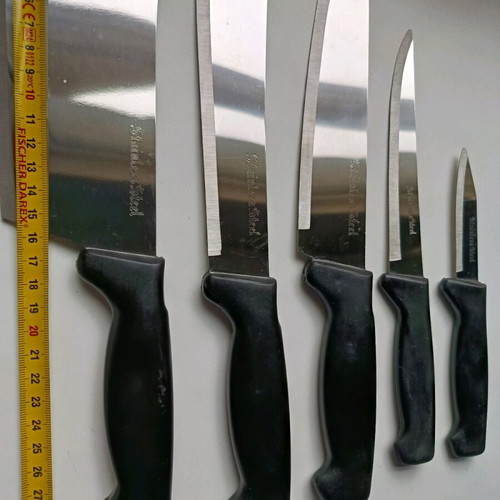 Set of 5 professional kitchen knives stainless steel like new
