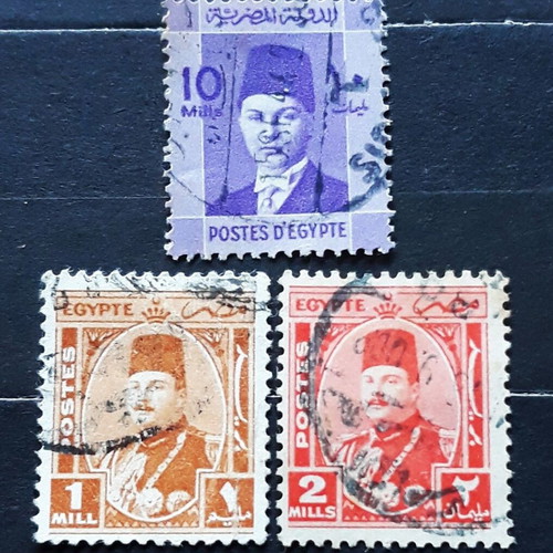 Egyptian King Faruk stamps 1937-1944 like new, set of 3