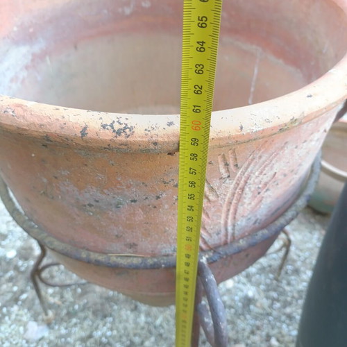 Clay and Plastic Flower Pots Used, Set of 6 with Metal Bases