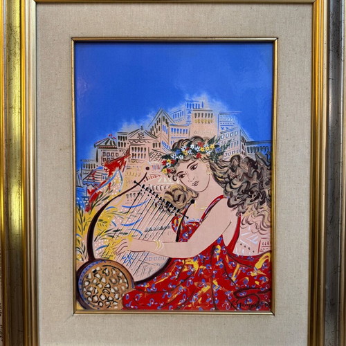 G. Stathopoulos tile like new with frame 29x40