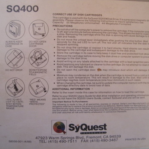 SyQuest SQ400 removable 44MB magnetic disk in excellent condition