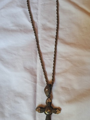 Bronze cross pendant necklace, 60 cm chain