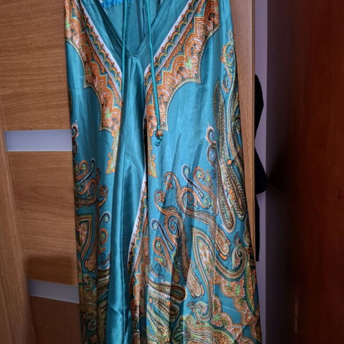 Boho maxi dress like new, green ethnic halterneck