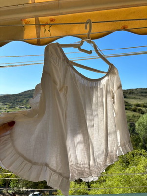Bershka top with off-shoulder and wide sleeve, white, size M