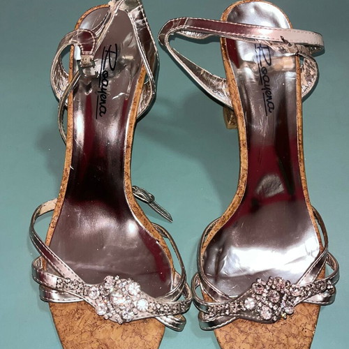 Silver sandals with rhinestones and ankle strap used, size 39