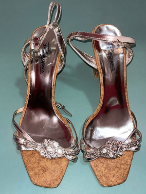 Silver sandals with rhinestones and ankle strap used, size 39
