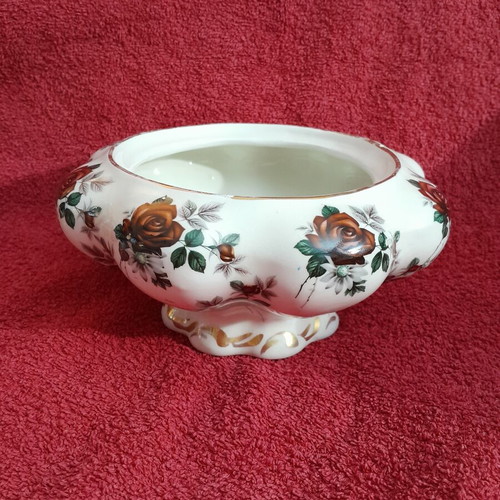 Porcelain vintage fondue dish used, height 10.5cm