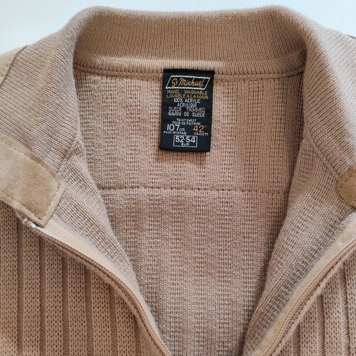 Vintage St. Michael cardigan medium beige acrylic with suede details like new