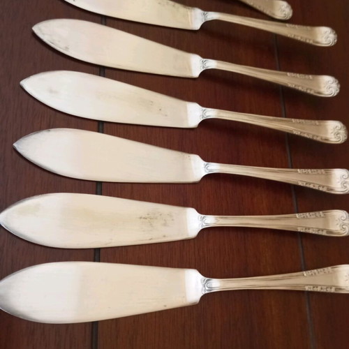 Vintage silver-plated fish cutlery set used Art deco 1930-1940