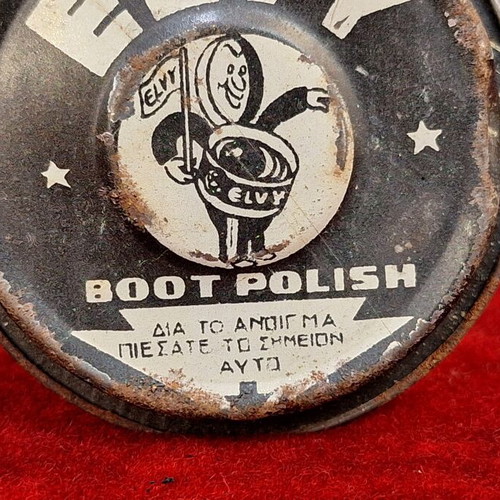 Elvy vintage metal boot polish tin with mascot