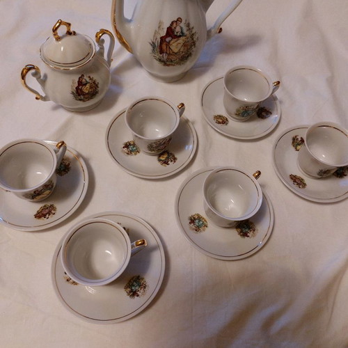 Japanese coffee set used, 6 cups, 6 saucers, coffee pot and sugar bowl