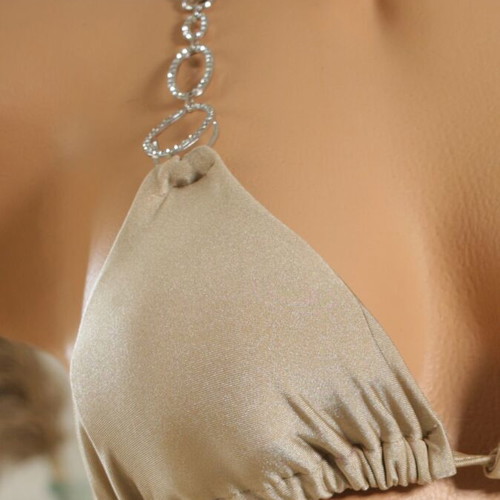 Women's gold beige bikini swimsuit new with diamond drops