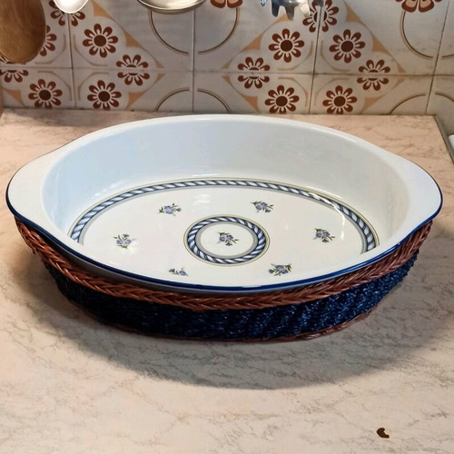 Oval Serving Platter Heat-Resistant Vintage with Wicker Base New