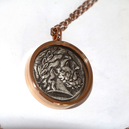 Ancient pendant silver-plated coin - replica - Philip, glass case necklace pendant 22K gold-plated