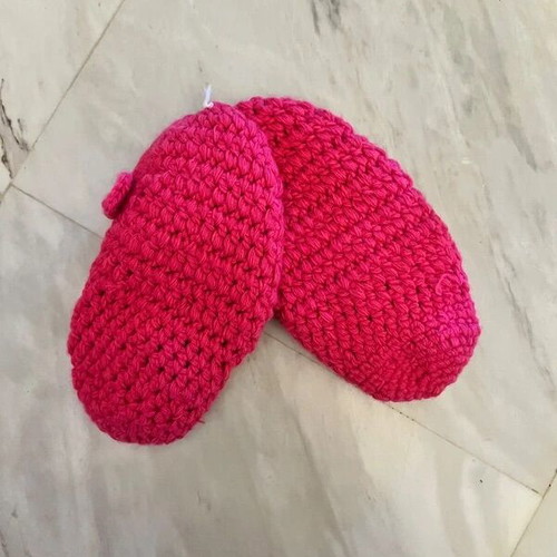 Handmade knitted baby slippers new, pair, gray and pink