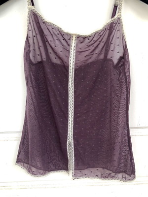 Lingerie Top mauve transparent with lace and polka dots size S like new