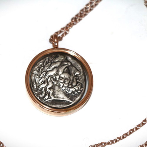 Ancient pendant silver-plated coin - replica - Philip, glass case necklace pendant 22K gold-plated