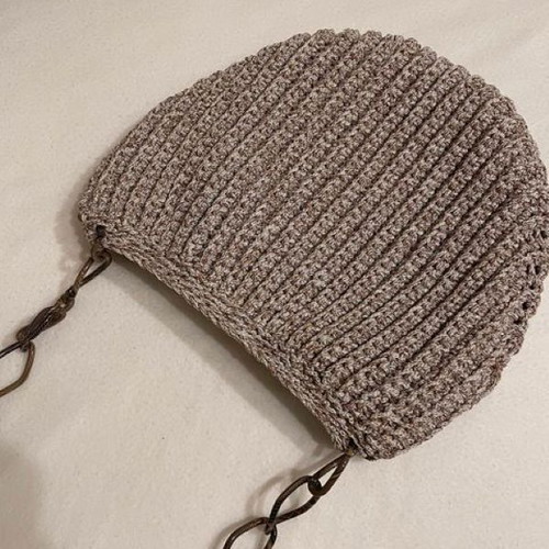 Knitted handmade shoulder bag new, beige brown with satin lining