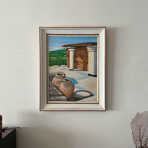 Authentic oil painting Palace of Knossos Crete used