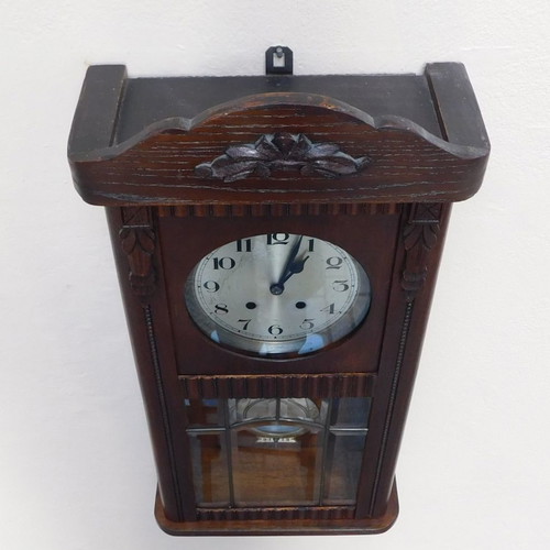 Wooden German Art Deco wall clock in excellent condition