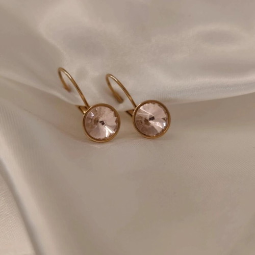 Steel earrings new, gold with pink diamond