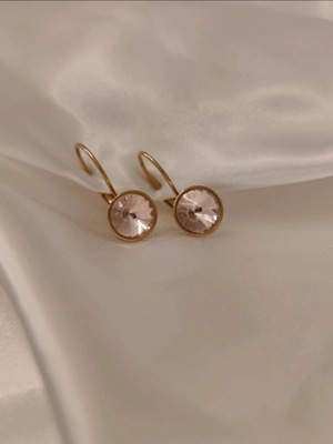 Steel earrings new, gold with pink diamond