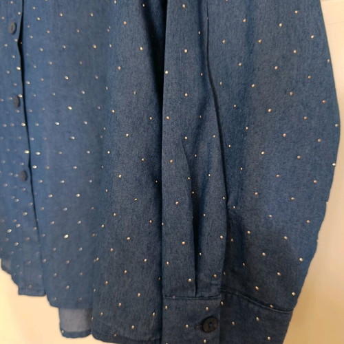 Denim shirt women's new, thin with rhinestones, blue XXL