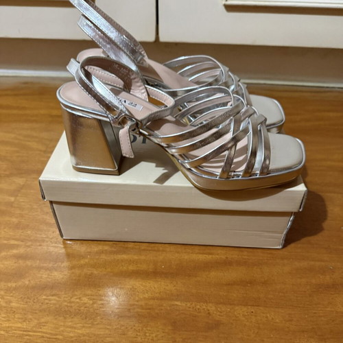 Bottega 22 Silver Women's Sandals with Multiple Straps and Block Heel, New