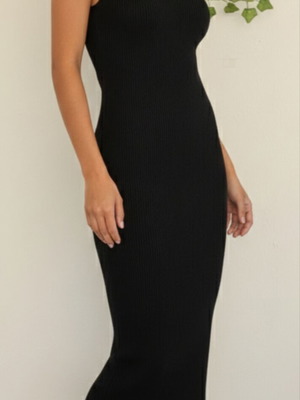 Ribbed midi dress with choker neckline Bershka new black