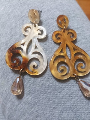 Statement beige bone earrings used resin with crystal detail