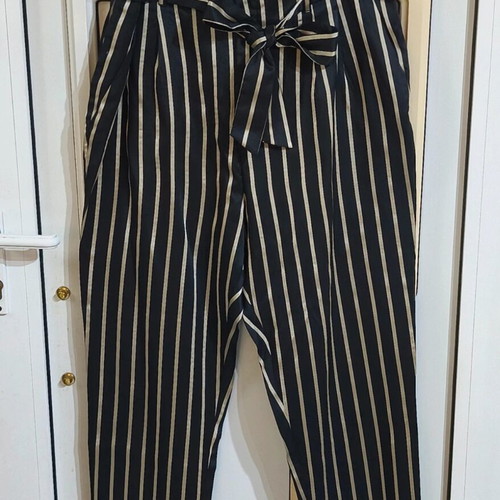 H&M High-Waisted Striped Pants Black-Gold Like New L-XL