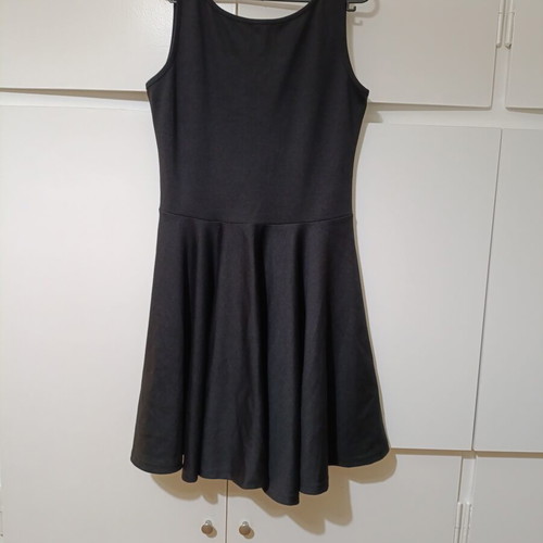 JLo black dress medium, alpha line knee length, like new