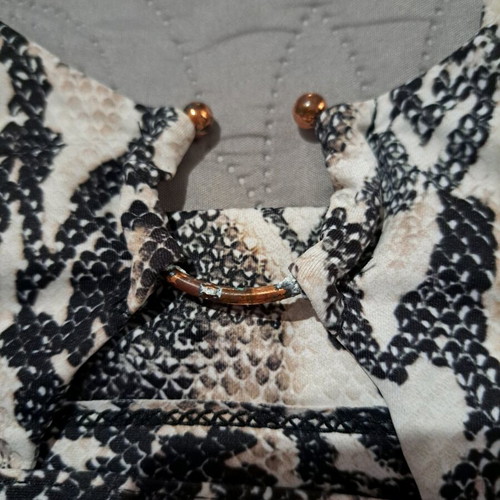 Bikini set high-waisted snake skin used, Push Up, black and beige