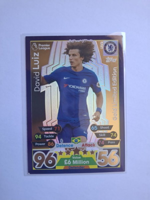 Topps Match Attax Premier League 2017-18 David Luiz Gold Limited Edition