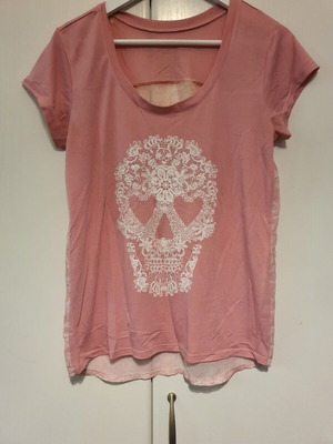 Pink blouse with front design and semi-transparent back, like new
