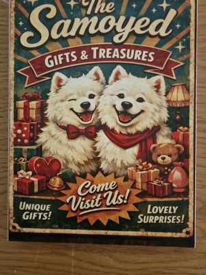 Wooden decorative sign Happy Samoyed like new