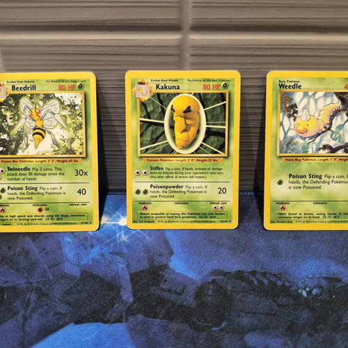 Pokemon cards Beedrill, Kakuna, Needle Base set 1999 used