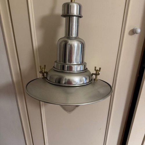IKEA Ottava pendant light like new, aluminum and blown glass