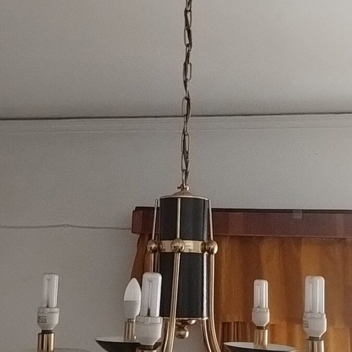 Pentagonal black and gold chandelier with gold chain