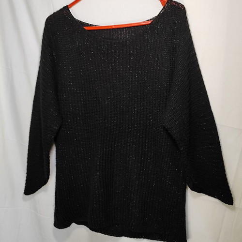 Black knitted sweater used with shiny detail and asymmetric sleeves size XL