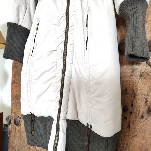 Lussile long women's coat like new with belt and hood beige
