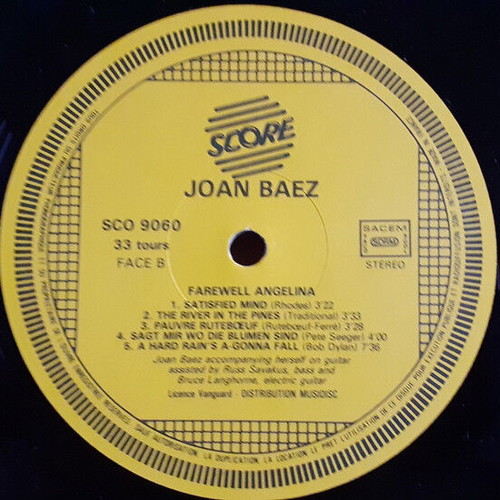Joan Baez Farewell Angelina vinyl record used, folk