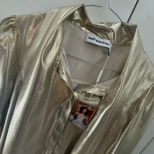 Self-Portrait Gold Metallic Bow Blouse, new with tags
