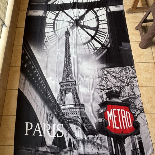 Curtains with Paris design used, set of two with tape